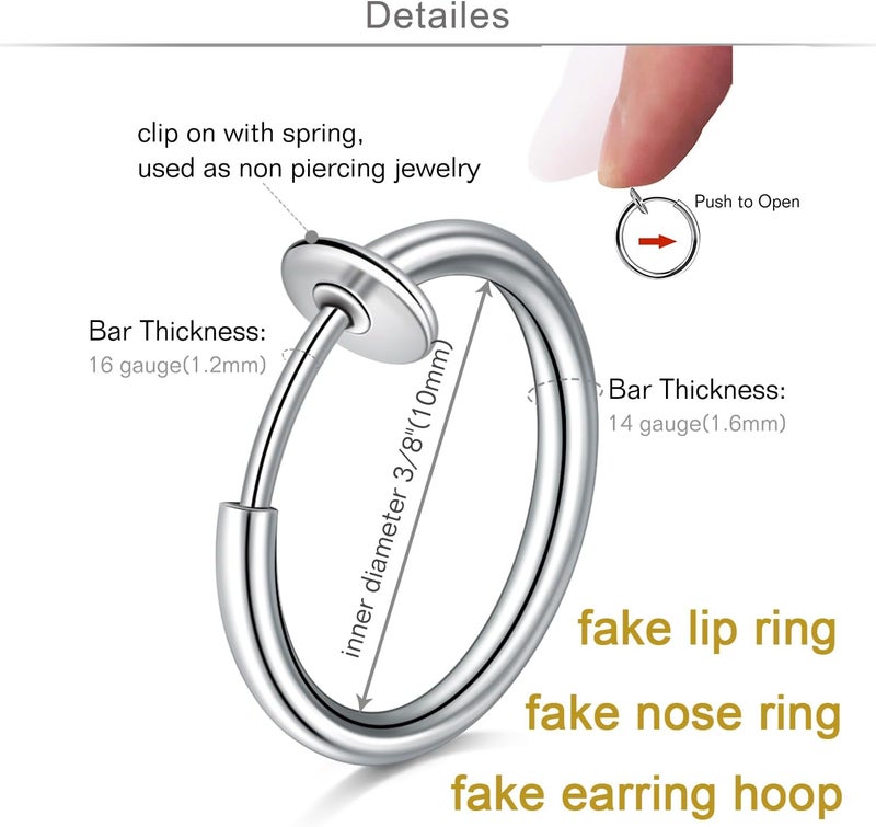 MODRSA Fake Nose Stud Fake Nose Ring Stud Fake Nose Piercing Fake Lip Ring Fake Earrings Stud Silver Gold Fake Cartilage Helix Earring Clip on Earring Hoop Fake Eyebrow Ring Fake Bridge Piercing - Image 3